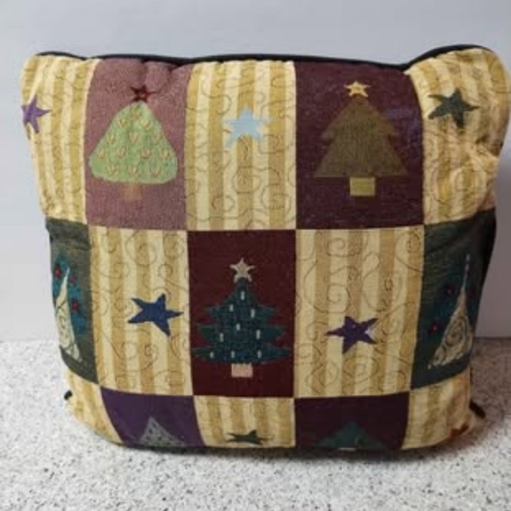 Vintage Christmas Needlepoint Tapestry Pillow 13"